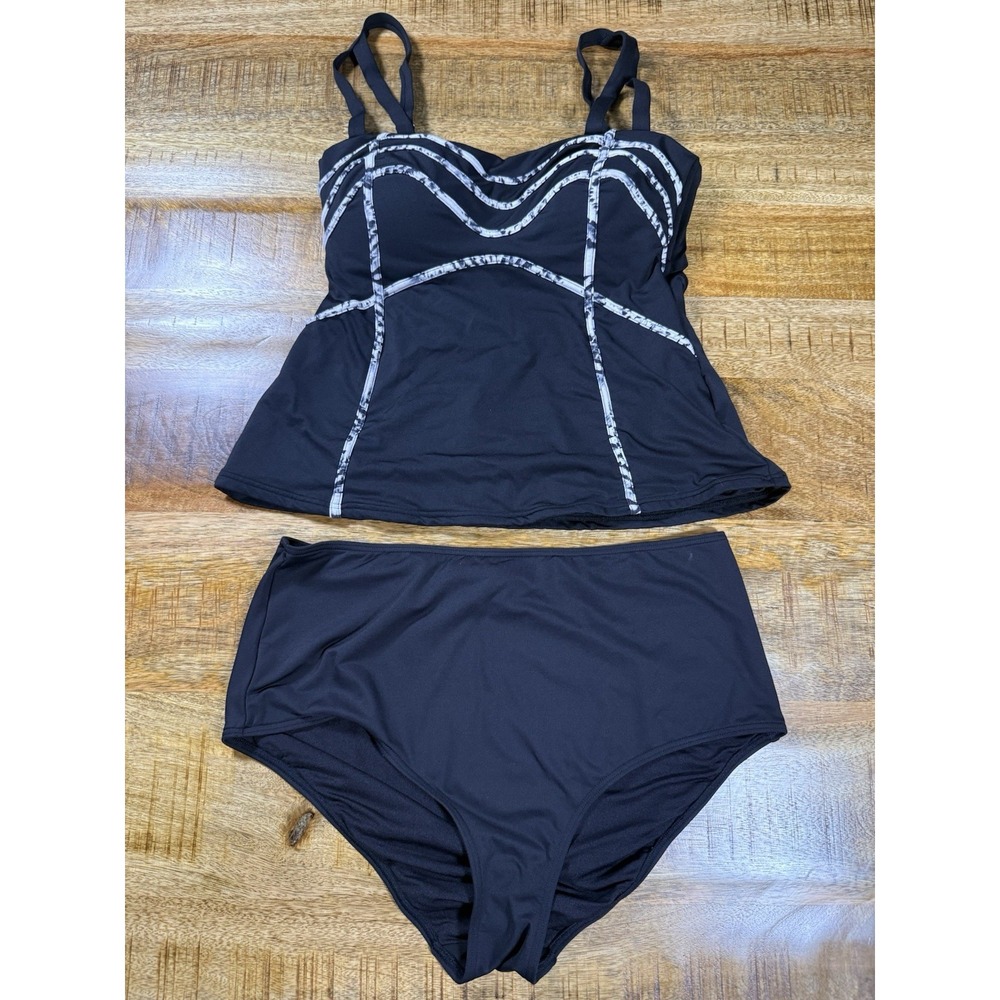 Tropiculture Tankini Swimsuit Set Black Size‎ 10/12 Tummy Control Flowy Top
